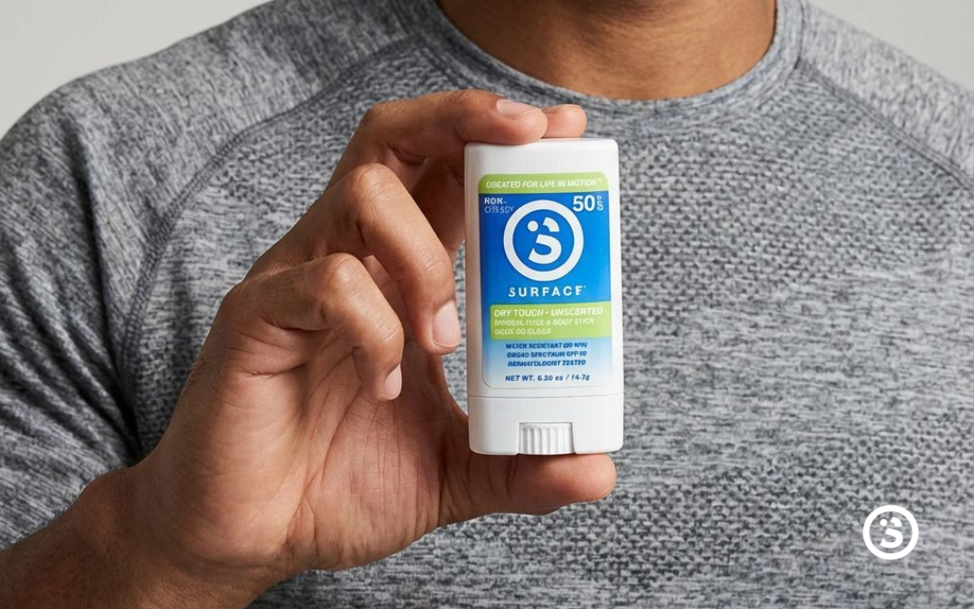 Man holding the dry touch mineral face stick sunscreen