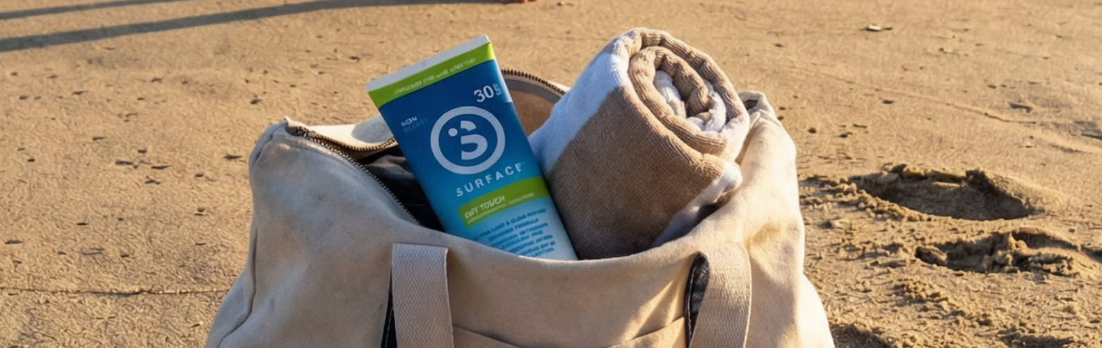 surface sunscreen in a beach bag