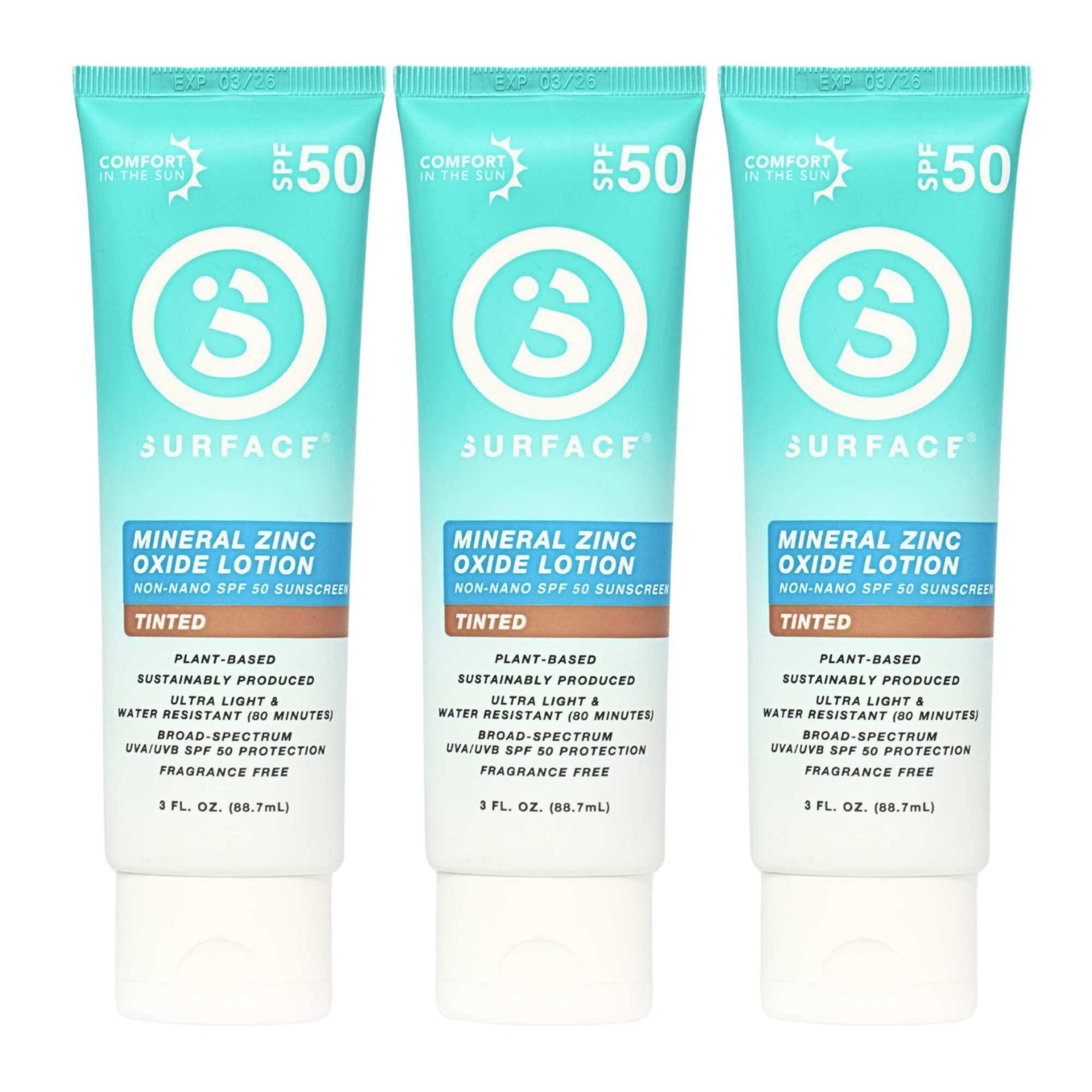 Surface Sunscreen mineral tinted lotion SPF 50 3 oz 3 pack