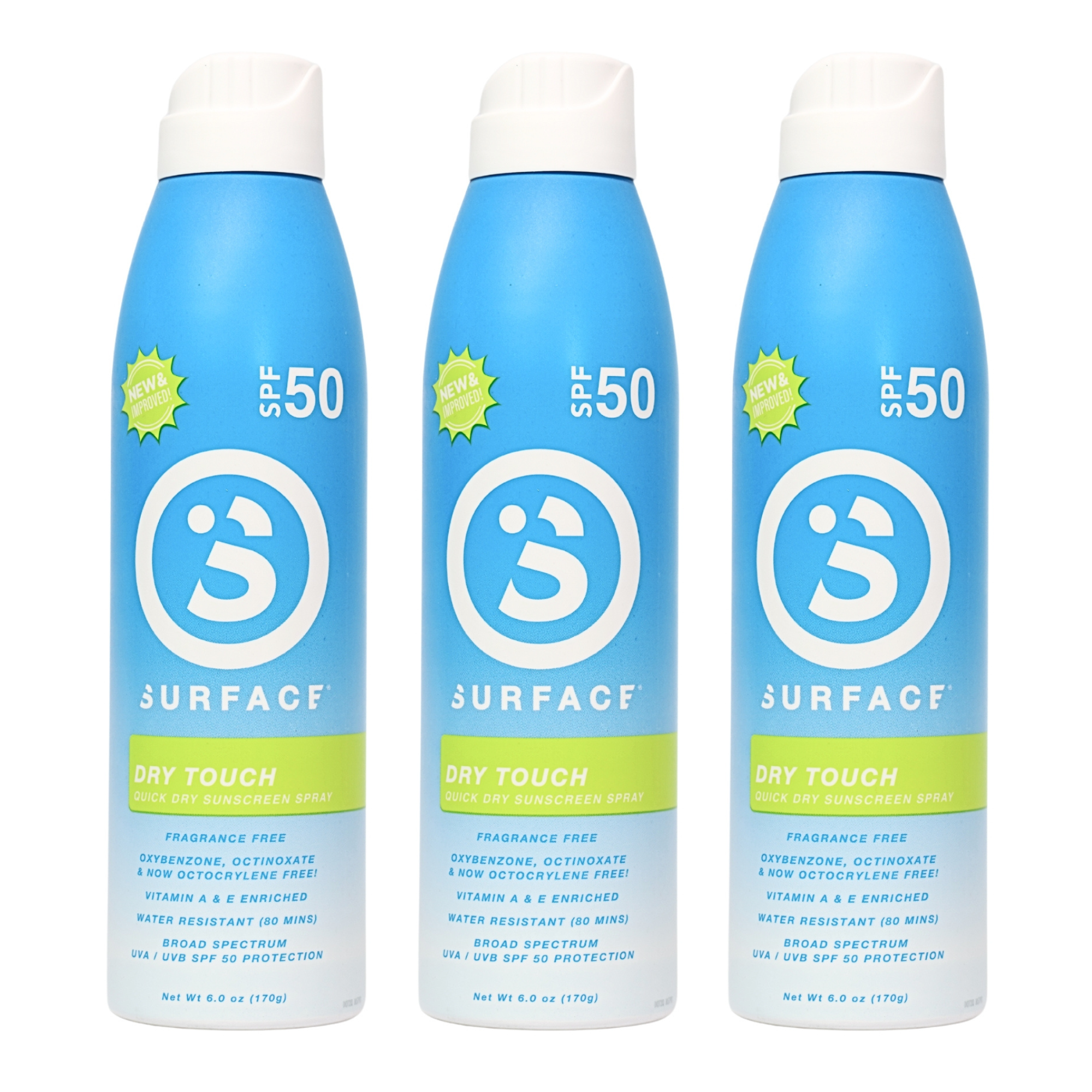 Surface Sunscreen Continuous Spray Dry touch SPF 50 6 oz 3 Pack