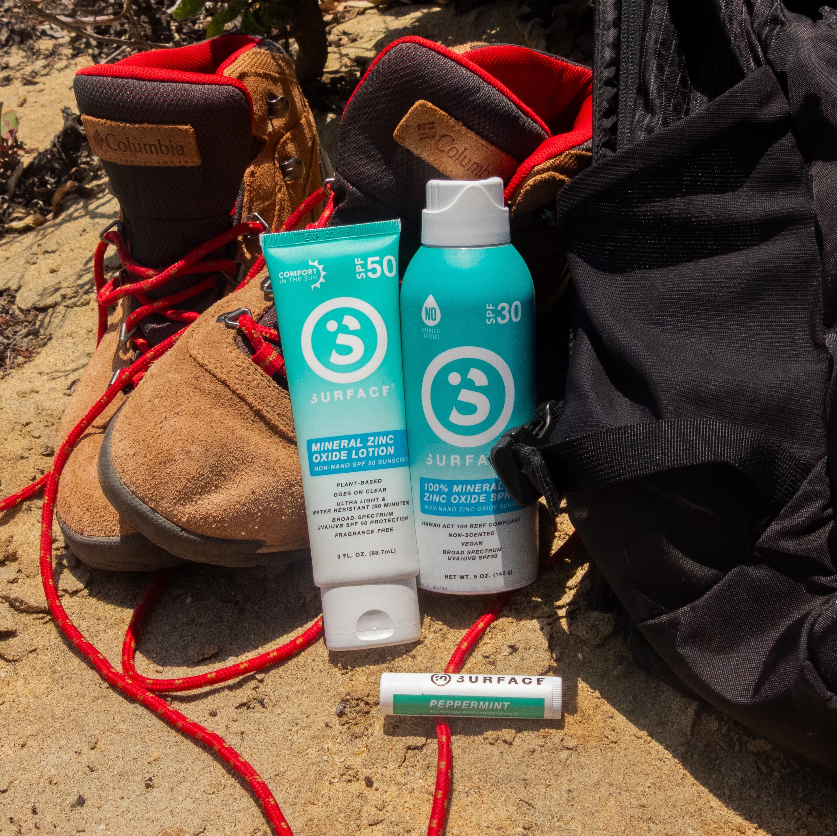 Mineral Zinc oxide sunscreen from surface spray and lotion