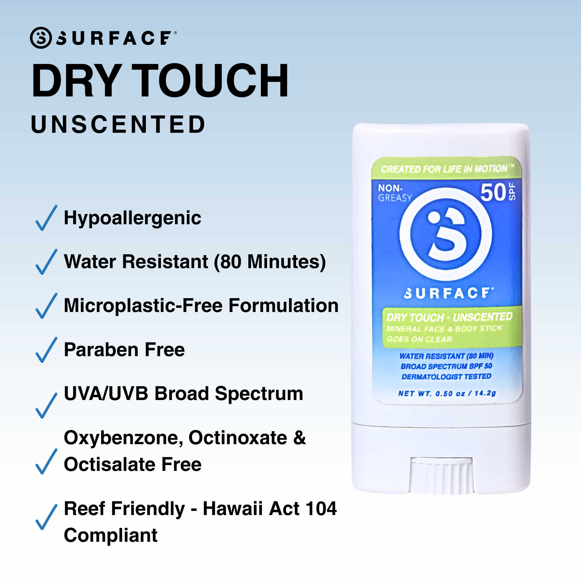 Surface Dry Touch SPF 50 Mineral Face Stick - Unscented .5oz.