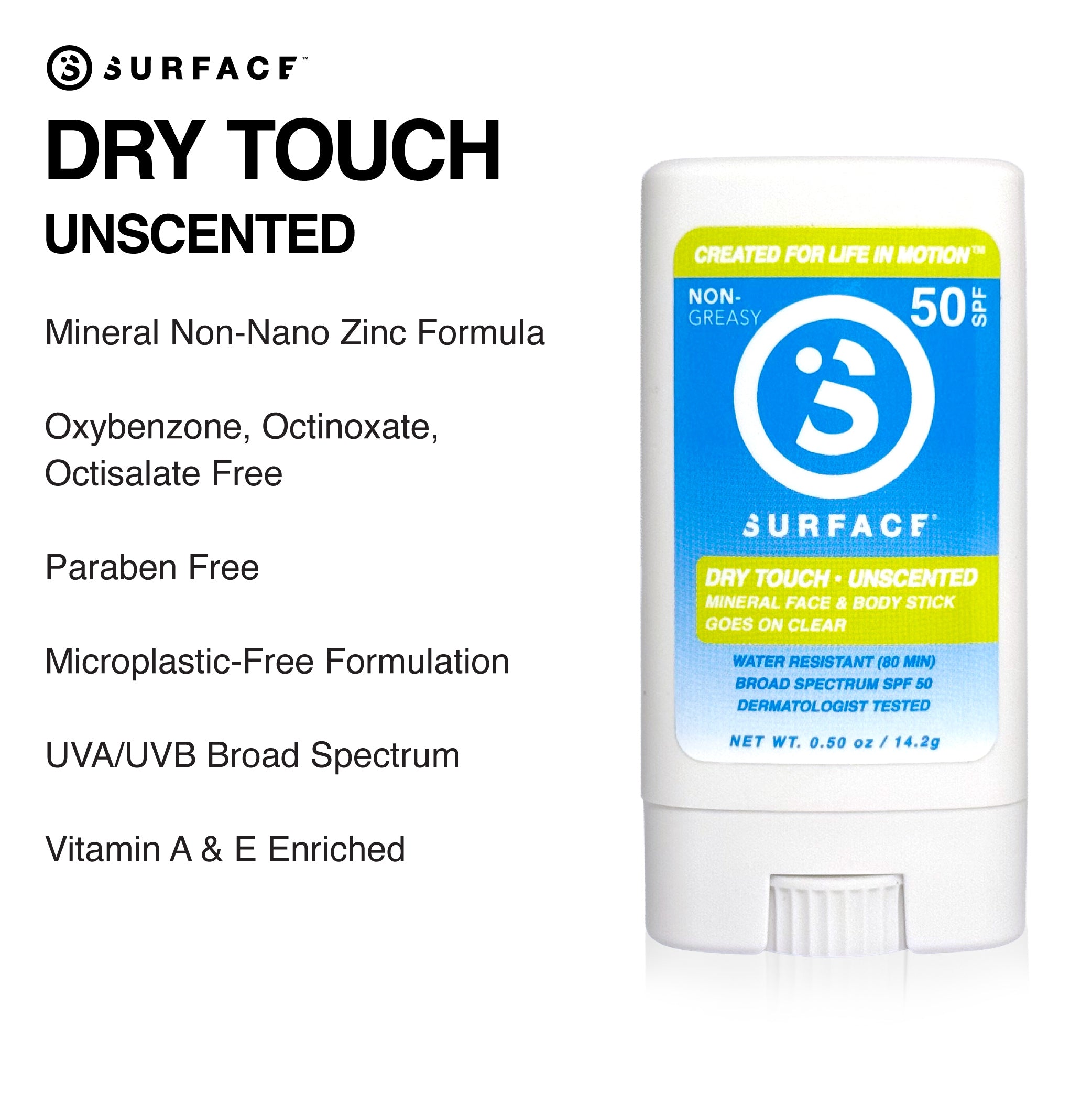Surface Dry Touch SPF 50 Mineral Face Stick - Unscented .5oz.