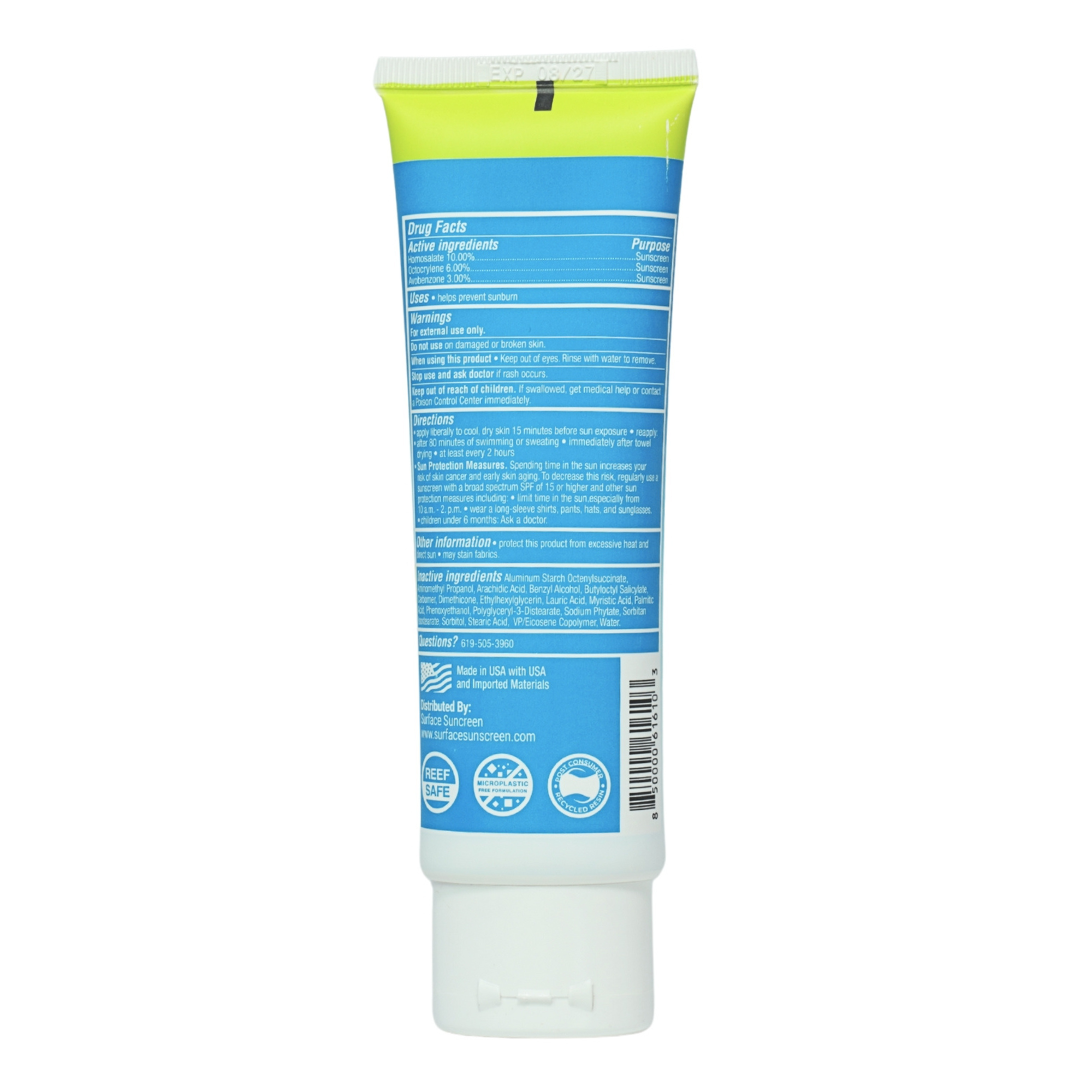Surface Sunscreen Dry Touch lotion SPF 30 3 oz Back
