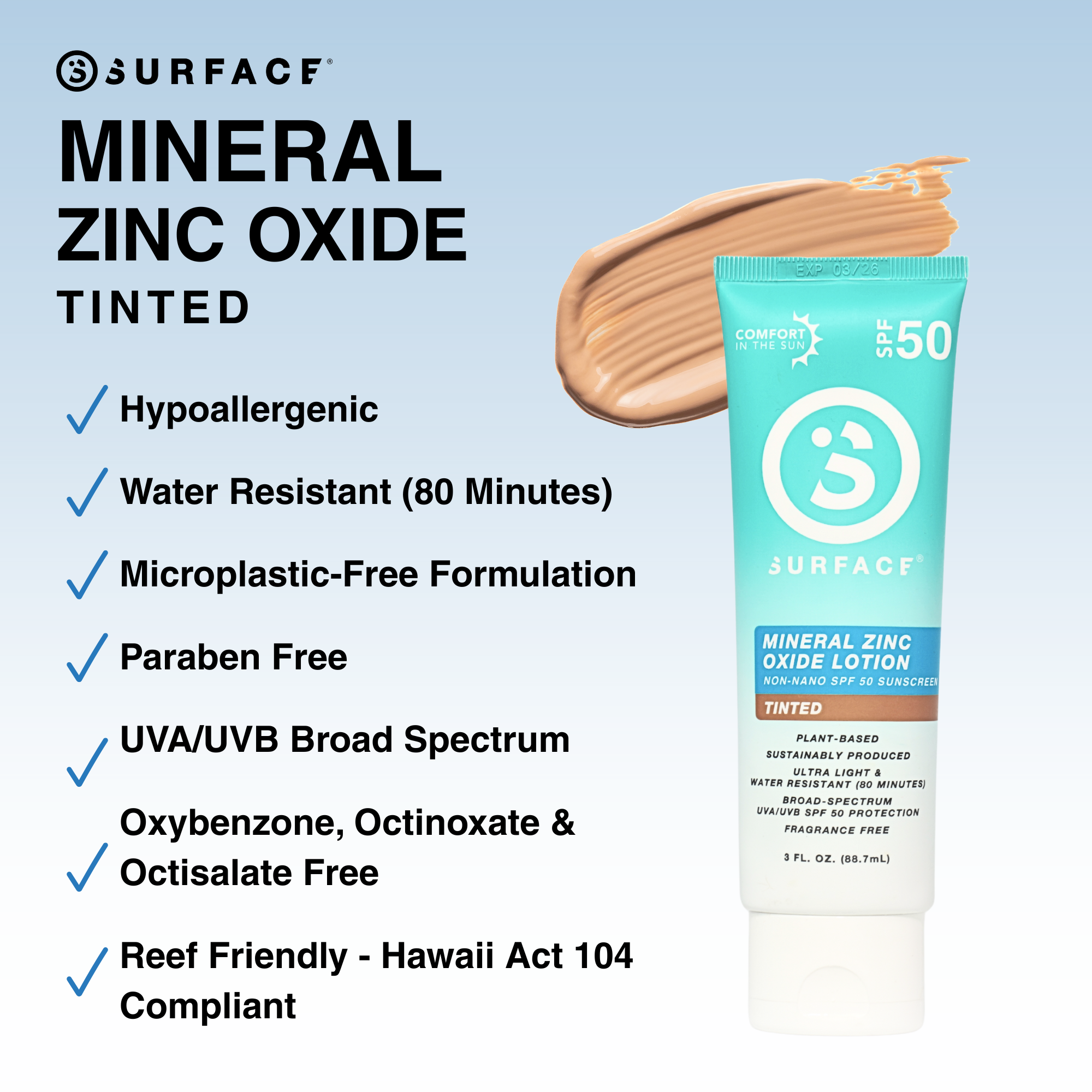 Surface Sunscreen Mineral Zinc Oxide Tinted lotion benefits