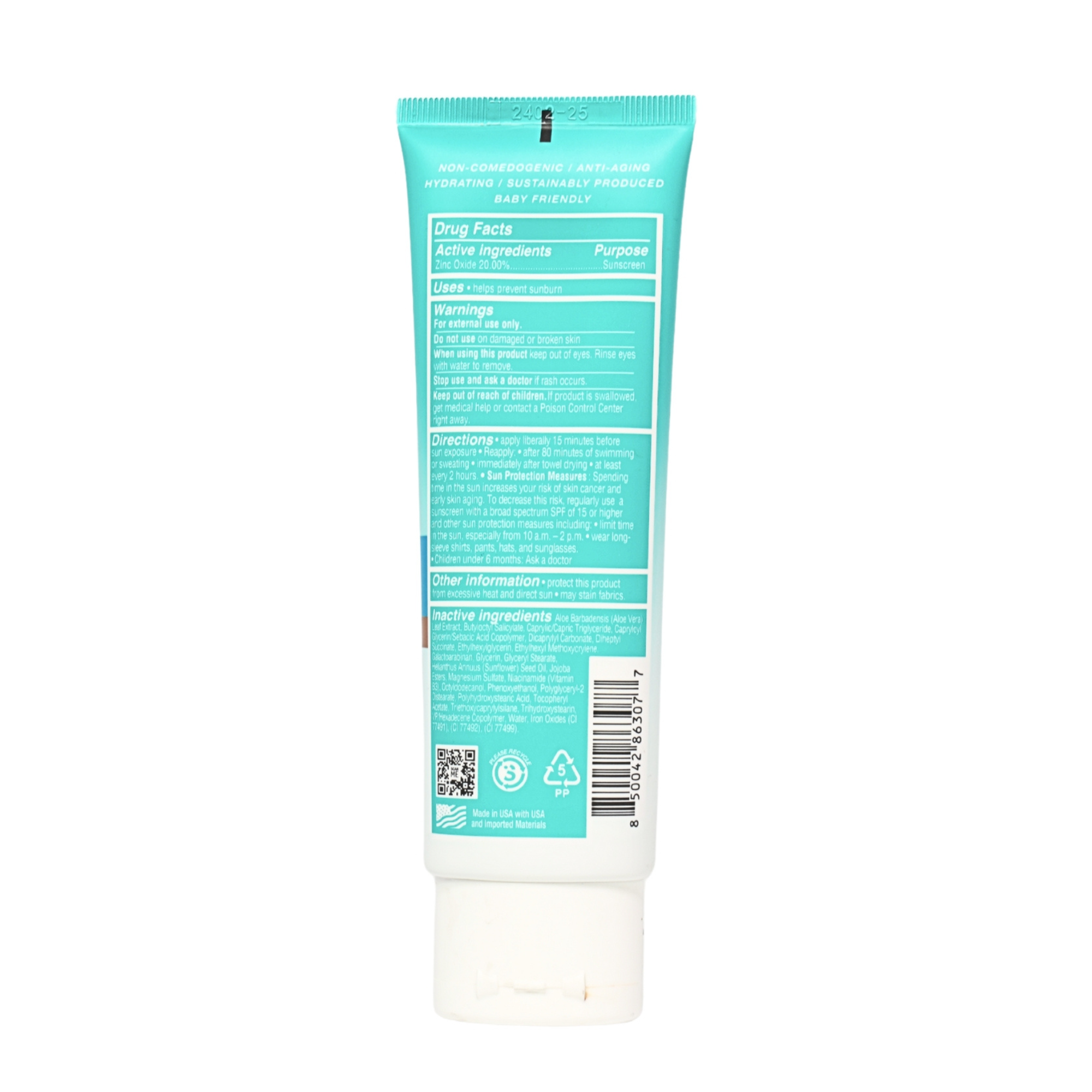 Surface Sunscreen Mineral Zinc tinted Lotion 50spf 3oz Back