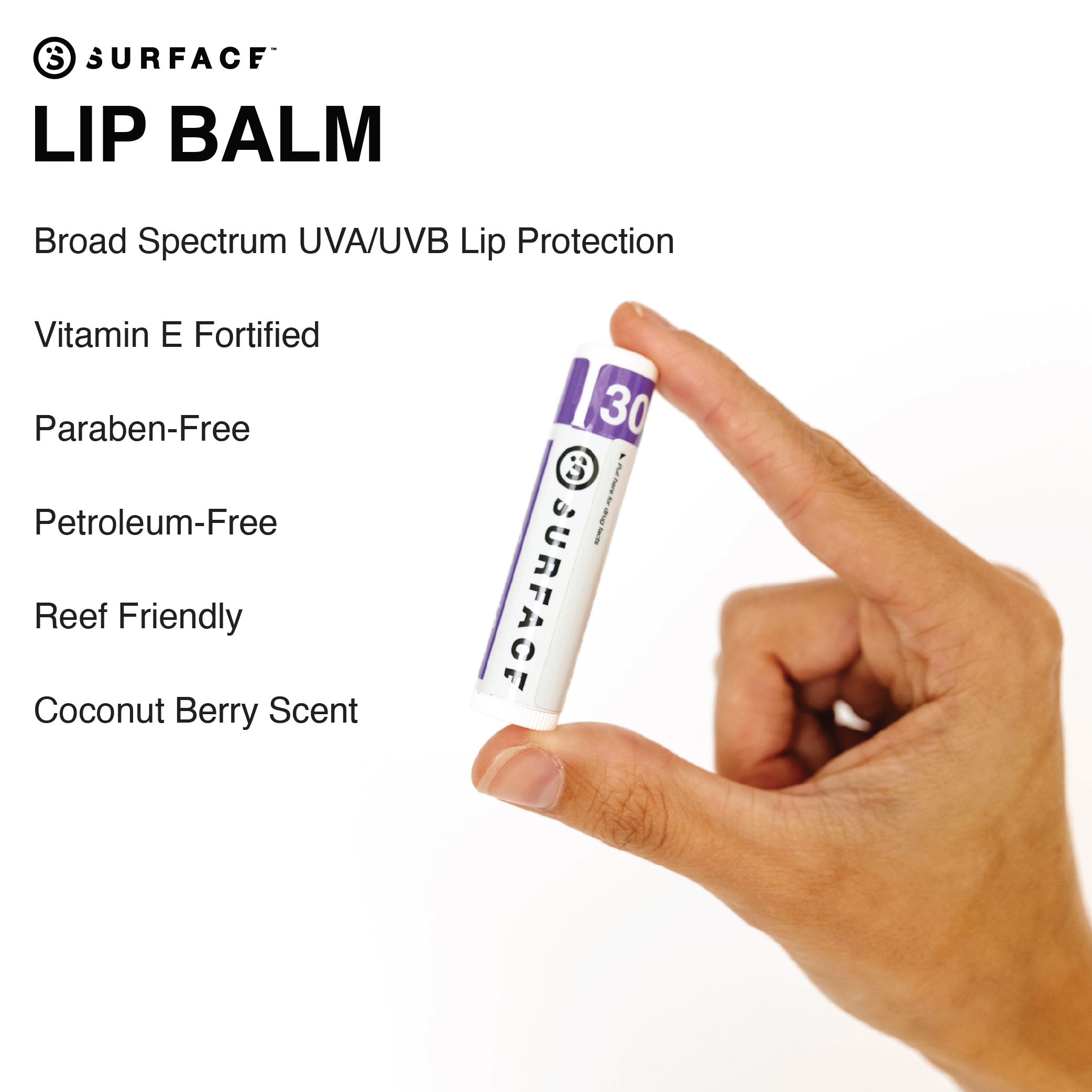 Surface SPF30 Lip Balm Coconut Berry Benefits | Surface Sunscreen