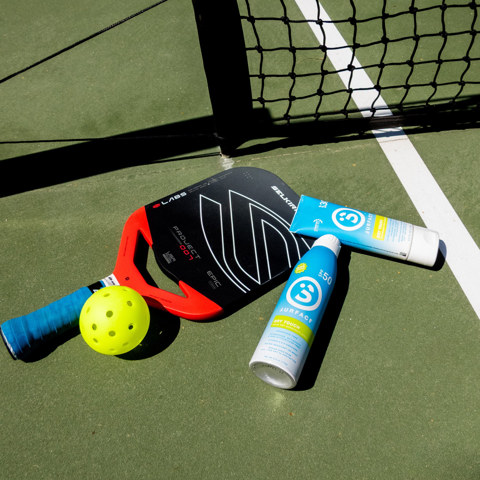 Dry touch sunscreen pickleball court
