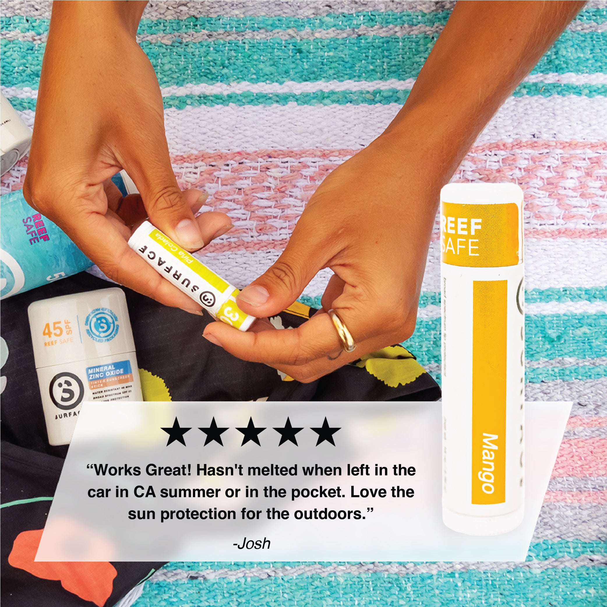 5-Star Review: SPF50 Mango Lip Balm 15oz. | Surface Sunscreen