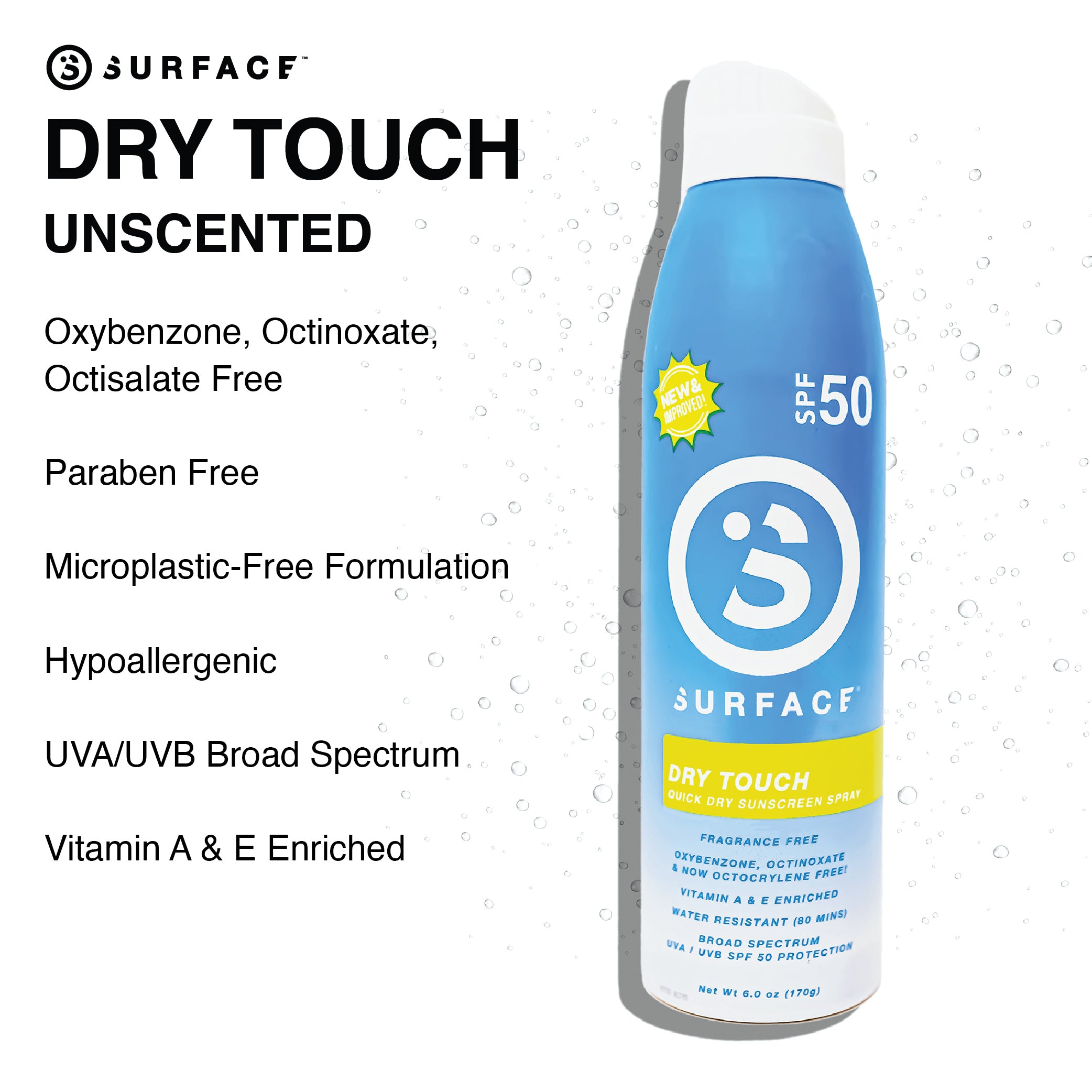 Surface Dry Touch Unscented Benefits | SPF50 Dry Touch Continuous Spray 6oz.