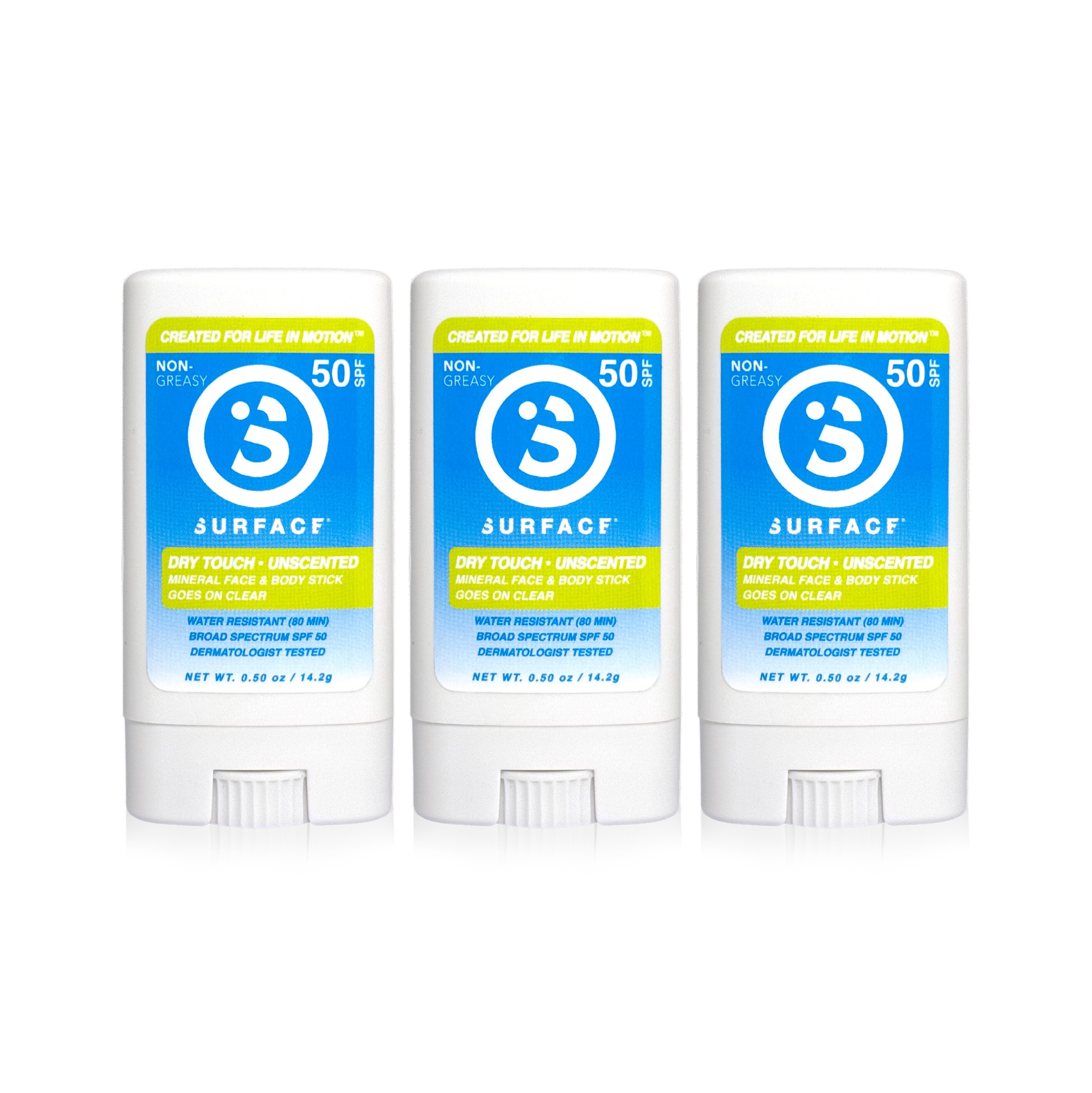 Surface Dry Touch SPF 50 Mineral Face Stick - Unscented 3-Pack