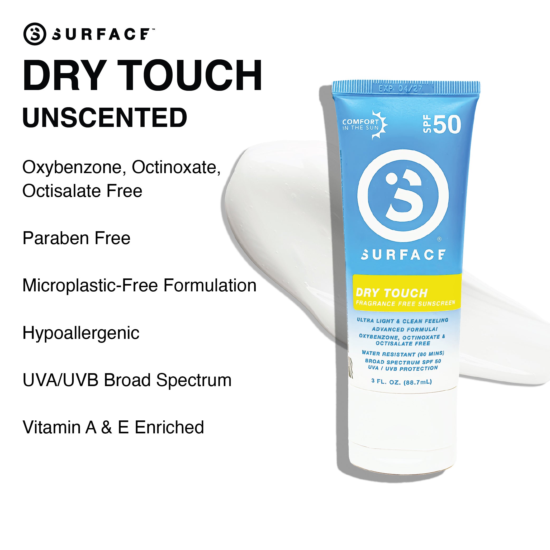 Surface Dry Touch Unscented Benefits | SPF50 Dry Touch Lotion 3oz