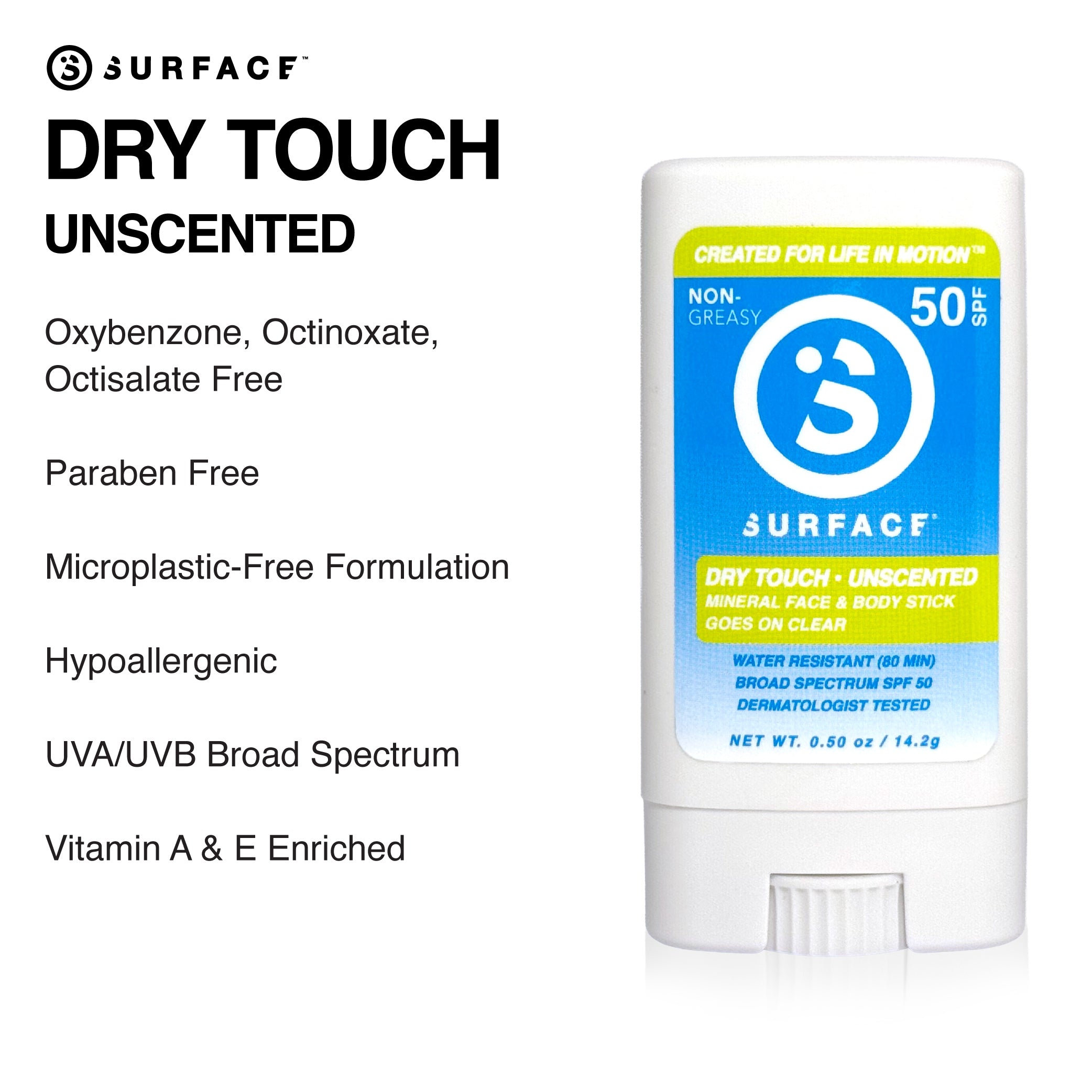 Surface Dry Touch SPF 50 Mineral Face Stick - Unscented .5oz.