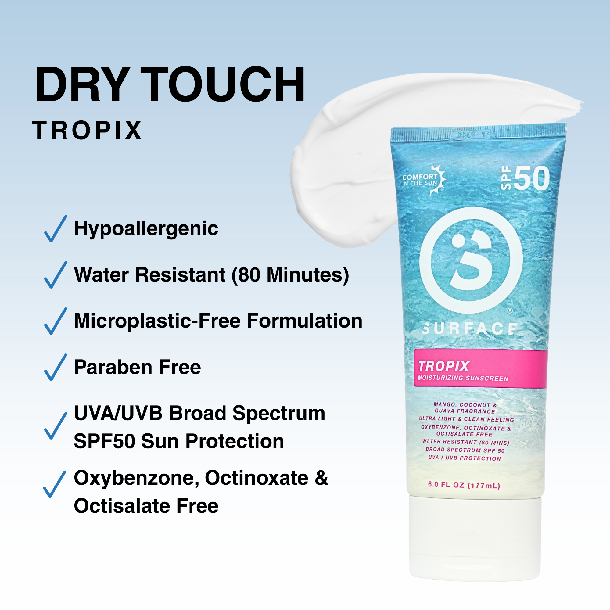 Surface Sunscreen Tropix scented lotion SPF 50 6 oz benefits