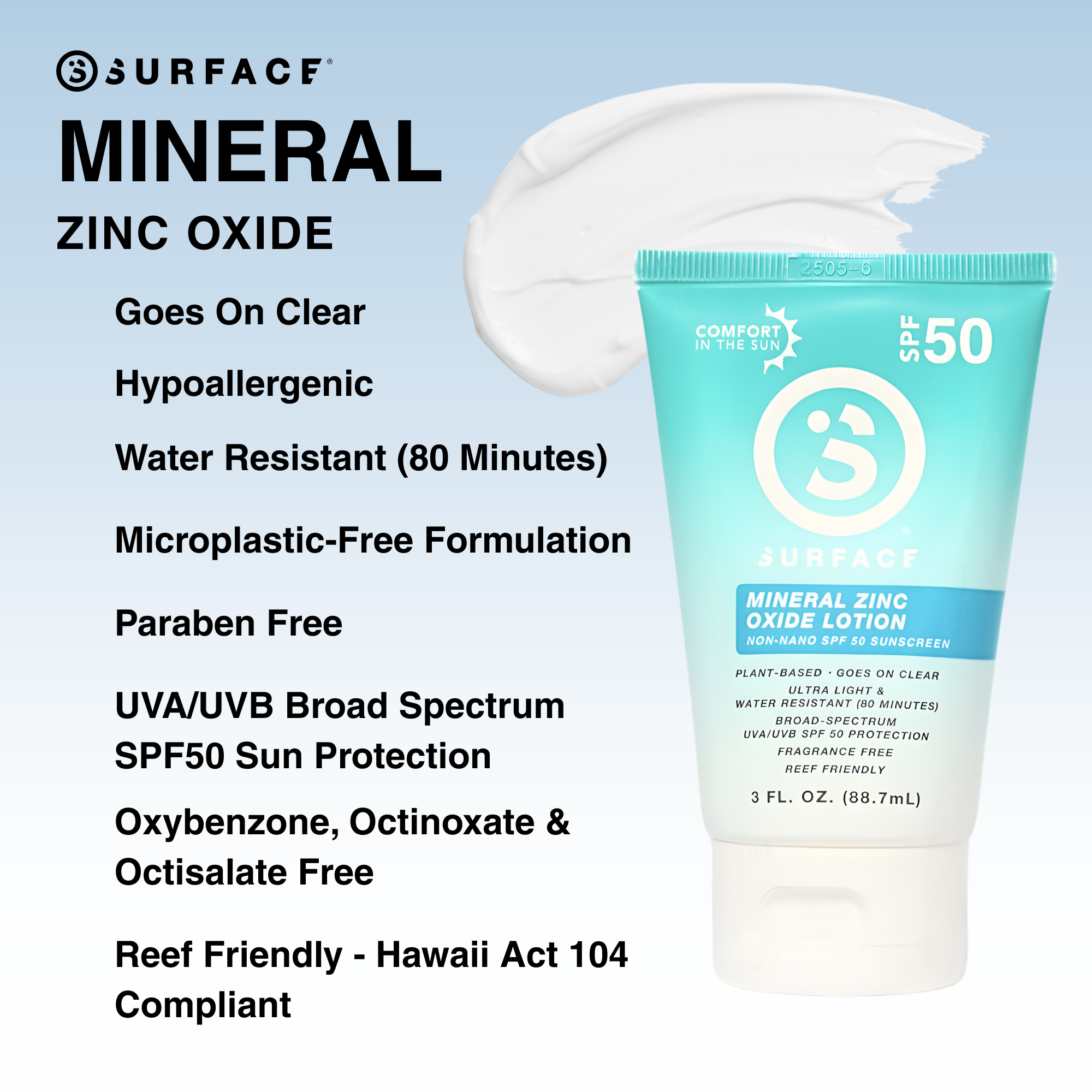 Surface sunscreen SPF 50 3oz mineral zinc oxide lotion benefits