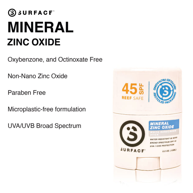 Surface Mineral Zinc Oxide Benefits | SPF45 Zinc Oxide Facestick .5oz. - White