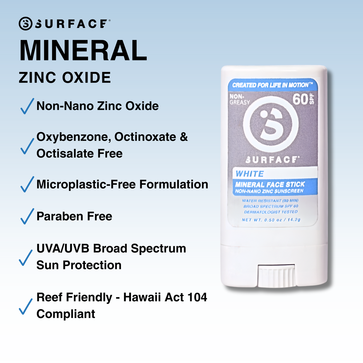 Surface SPF 60 Mineral Face Stick (WHITE) .5 oz.| Surface Sunscreen ...