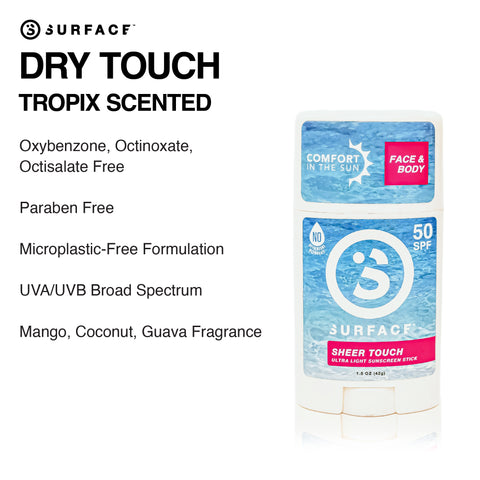 Benefits of Dry Touch Tropix Scented SPF50 Body & Face Stick 1.5oz. | Surface Sunscreen