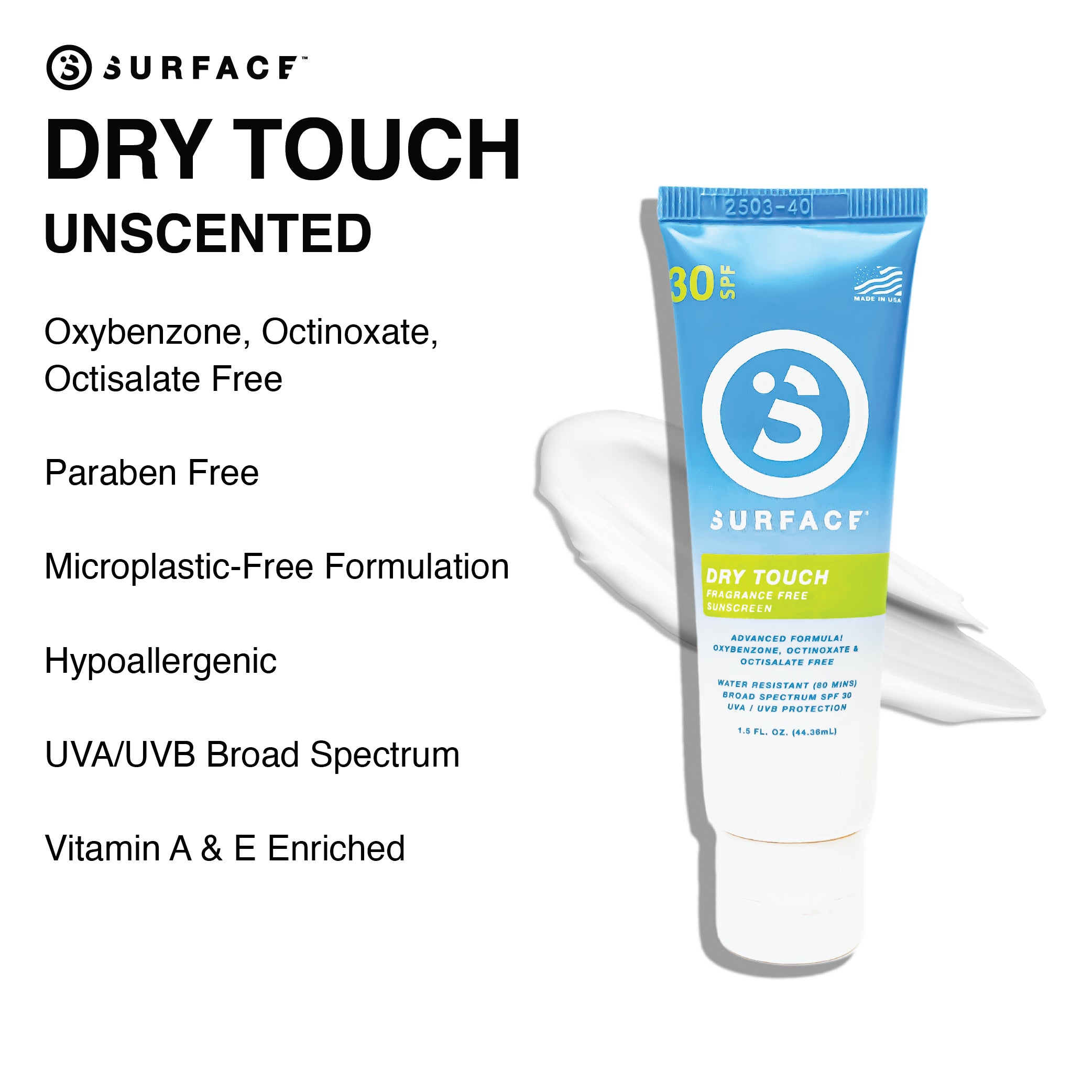 Surface Dry Touch Unscented Benefits | SPF30 Dry Touch Sunscreen Lotion 1.5oz